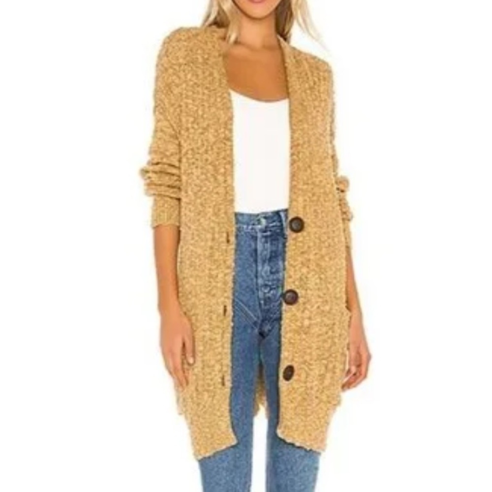Free People Sunset Drive Oversized Cardigan Sweater Golden Mustard Button V-M